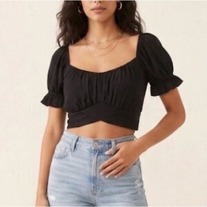 Terranova Black Square-Neck Puff Sleeve Cropped Top - Women